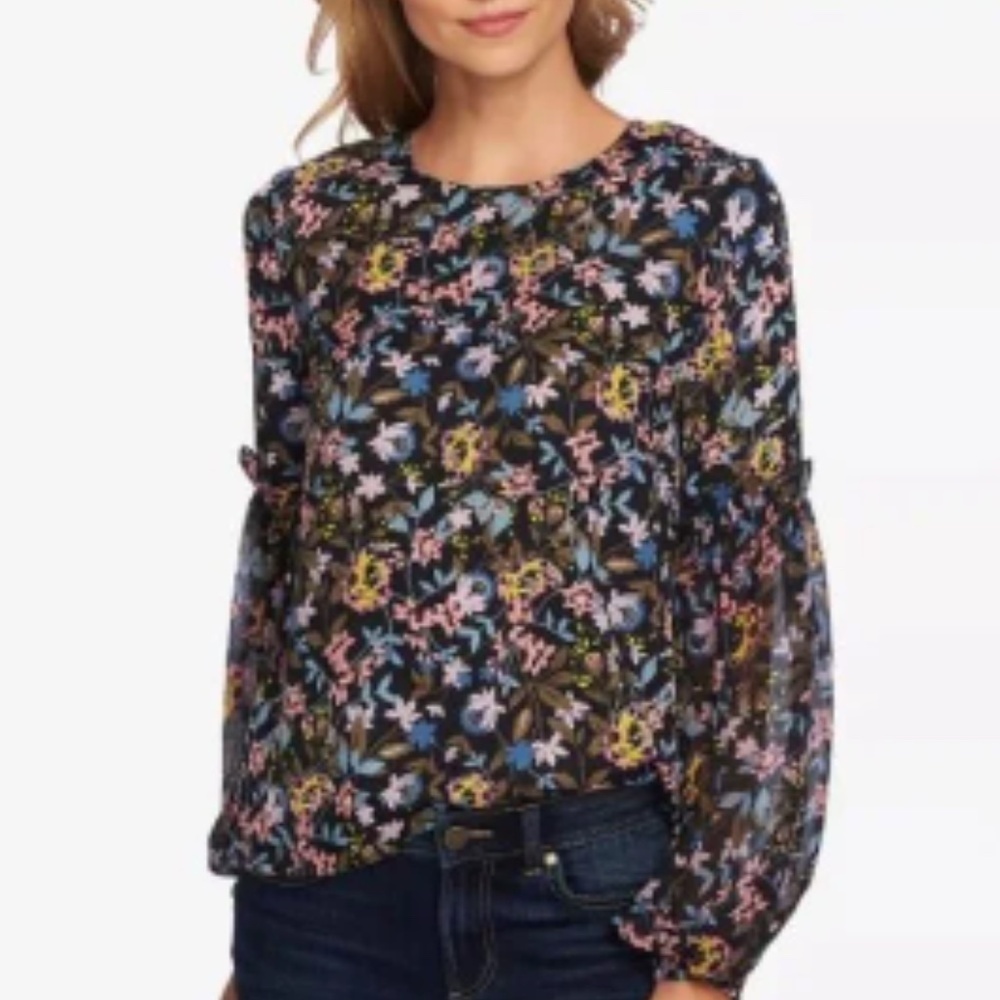 CeCe Multicolor Demure Floral Cottagecore Balloon Long Sleeve Blouse Size XL